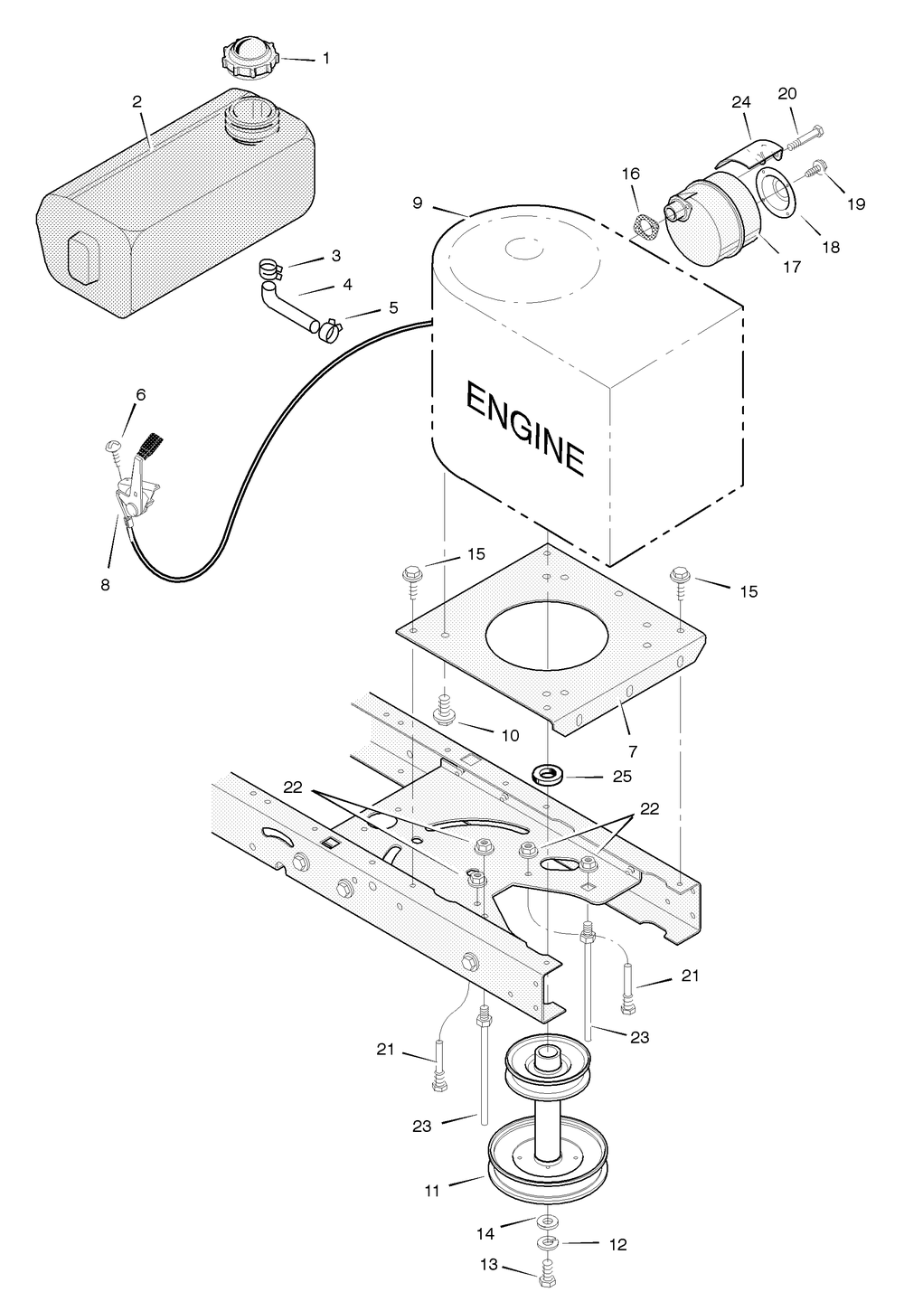 Engine Mount Diagram and Parts List for 312001X50C 2004 Briggs and Stratton Lawn Tractor